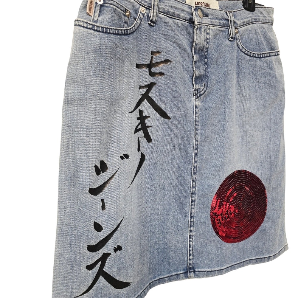Moschino Jeans Vintage Y2K Denim Mini Skirt Light Wash Sequin Japanese Size 10 - Picture 3 of 8